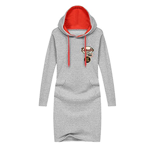 ELFIN Lady Women's Long Sleeve Letter Emboried Dress With Hood(Gray/XXXX-Large)