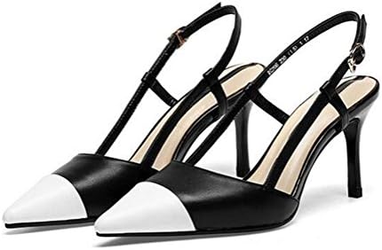 WYWQ Shallow Mouth Women'S Fine High Heels Sandals Hollow One Word Buckle Splice Multicolor Genuine Leather Pointed Toe 2018 Spring And Summer New, black, 33