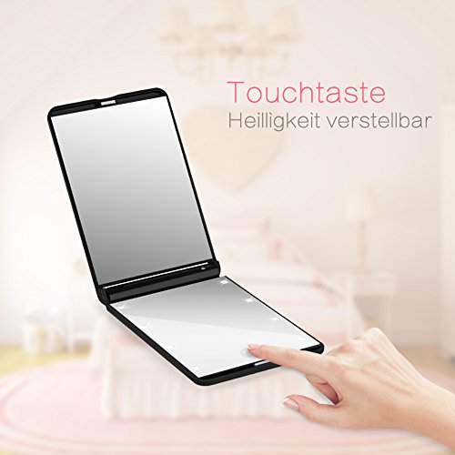 GHB Faltbar Kosmetikspiegel mit 8 LED Beleuchtung Doppelseitiger Schminkspiegel mit 1 und 2-facher Vergrößung Schwarz - 6