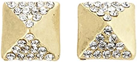 Swarovski Crystal Elements Square Pyramid Geometric Stud Earrings In Antique Gold Tone