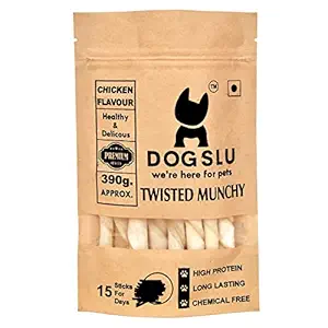DOGSLU Twisted Munchy Sticks for Dogs Chicken Flavor Dog Treats for Healthy Teeth and Gums | Long Lasting Chews for All Breeds in Chicken Flavor Twisted Munchy