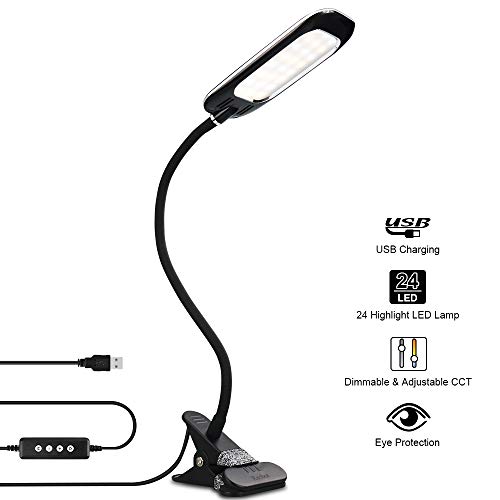 Recbot - Lámpara LED de escritorio con batería de litio recargable de 2000 mAh, 3 modos de iluminación, 11 niveles de brillo, función de memoria, cuello de cisne para lectura, dormitorio, oficina