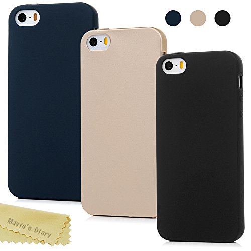 Coque iPhone 5 / iPhone 5S / iPhone SE Mavis's Diary x 3 TPU Silicone Gel Souple Or Bleu Noir Housse de Protection Étui Téléphone Portable Phone Case Cover+Chiffon