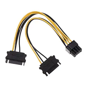 Evalue 20cm PCI-E Dual SATA 15PIN to 8P Power Cables for Graphics Video Card of Computer