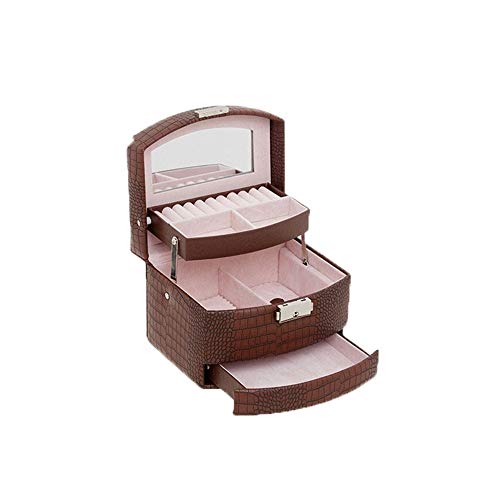 Preisvergleich Produktbild Schmuckkästchen Koffer und Aufbewahrung Große Schmuckschatulle Drei Schicht Mit Schubladen Krokoprägung Abschließbare Frauen Schmuck Organizer Display Aufbewahrungskoffer Für Ringe Ohrringe Halskette