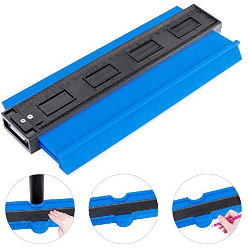 Medidor de contorno, herramienta de marcado de madera, multifuncional, herramienta de medición con escala, irregular para canales de plástico, marco circular, Azul