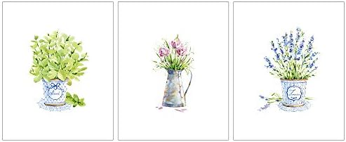 Modern Posters Prints Wall Art Botanical Green Plant Potted Flowers Floral On Pot Drawings 3pcs