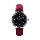 Armbanduhren Mode-Accessoires, Starry Strass Rhombus Glas Runden Zifferblatt Kunstleder Damen Quarz-Armbanduhr - Rot