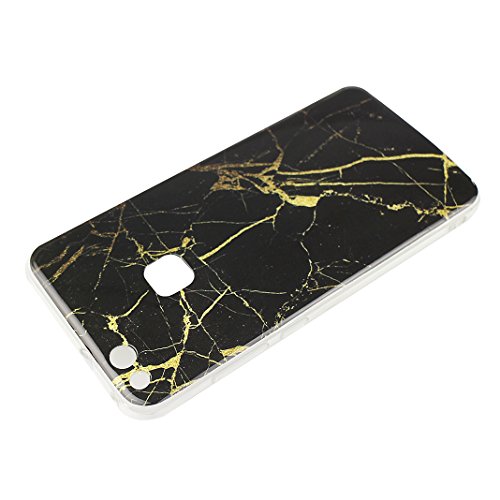 Huawei P10 Lite Hülle Silikon, Rosa Schleife Schutzhülle für>Huawei P10 Lite< Ultra Dünn Slim Case Flexible Soft Weich TPU Silicone Backcover Bumper Schale Handyhülle mit Bunte Marmor Muster , Schwarz Gold Marmor - 4