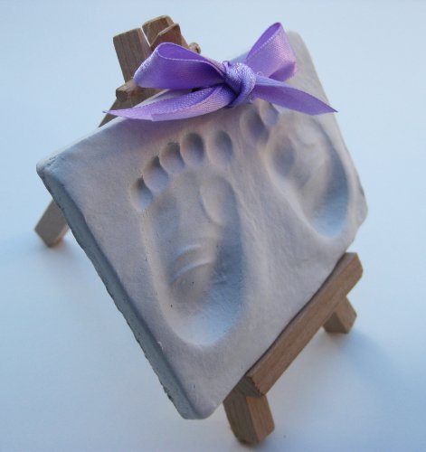 Soft white baby handprint / footprint air drying clay with display easel- makes 4-6 newborn prints