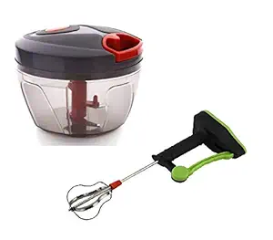 KRISHIV Quick Vegetable Chopper and 1 Power Free Hand Blender Kitchen Tool Set Combo (Multicolour)