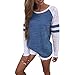 Produktbild Sweatshirt T-shirt,Dasongff Mode Damen Langarm Gestreift Strick Spleiß-Blusen Oberseiten Langshirt T-Shirt Oberteil Tops (S, Blua)