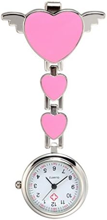 Fashion Women's Love Heart Wings Quartz Clip-On Fob Nurse Hanging Pocket Watch