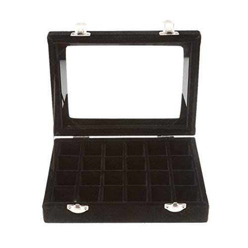 24 Raster Samt verspiegelt Jewelry Display Box Ringe Ohrringe Halskette Nail Art Organizer Fall – Rose Rot/Schwarz – Schwarz, Eine Größe schwarz