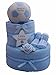 Football Two Tier Blue Nappy Cake Baby Boy Gift with FREE Uk Delivery