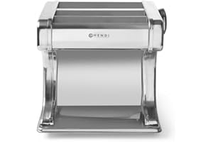 HENDI Pastamaschine, Elektrisch, für die Zubereitung von frischer pasta, Teigroller, Tagliatelle, Fettucine, 7 stufig einstellbar 0,2-2,5mm, 258x218x(H)232mm, Edelstahl, 224847