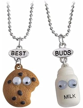 MJartoria Damen Mädchen Halskette Silber Farbe Essen Schmuck Anhänger mit Gravur Freundschaftsketten 2 Stück