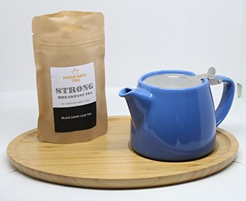 Forlife Stump Teapot with Infuser 18oz (Blue), Bamboo Tea Tray & Strong Breakfast Tea 100 grams