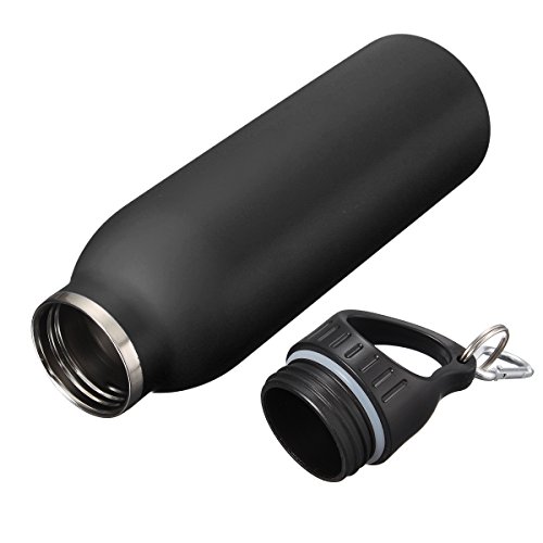 KING DO WAY 20oz/600ML 8 Farbe Edelstahlflasche mit Karabiner und Sport Cap Classic | Trinkflasche Thermosflasche Wasserflasche aus 18/403 Edelstahl | Auslaufsichere Vakuum-isolierte Sportflasche BPA Frei | Schwarz - 4