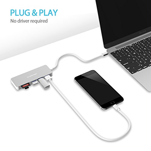 LENTION USB-C HUB, Typ c Adapter mit 3 Superspeed USB 3.0 Ports, 2 SD / TF Kartenleser Ports für Type-C Computer und Tablets wie MacBook 12″ 2015/2016, MacBook Pro 2016, Google Chromebook 2016 – Silber - 4