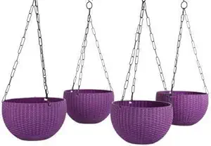 GreenBourne Euro Basket Purple 6 inches Plant Container for Plants and Flowers for Garden Balcony Decor Plant Container Set (Pack of 4| Plastic)