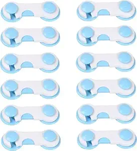 QUICKSHOP Baby proofing Safety Lock/Latch for Drawers, Cupboard, Sliding Doors, Fridge, Window, Cabinet for Child Safety I White & Blue (Pack of 12)