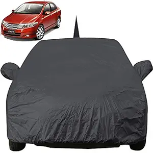 Autofact Car Body Cover for Honda City Ivtech (2009 to 2013) with Mirror and Antenna Pocket (Light Weight, Triple Stitched, Heavy Buckle, Bottom Fully Elastic, Grey )