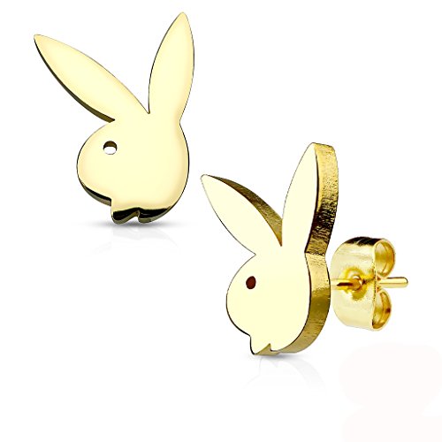 Les Plaisirs de Stella Orecchini in acciaio inox dorato - Coniglio Playboy (License ufficiale)
