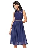 Cutout-Muster an der Taille TRUTH & Fable Lace Trim Bridesmaid Midi Hochzeitskleid, Blau (Blue), 34 (Herstellergröße: X-Small)