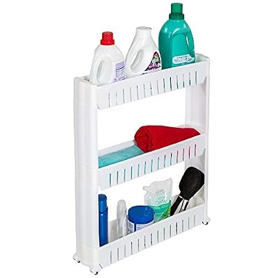 TecTake Étagère de niche 3 étages chariot de stockage alcôve meuble de rangement à roulettes blanc