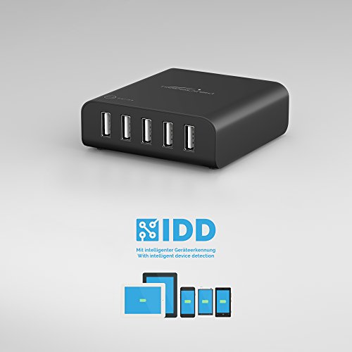 KabelDirekt 5V 8A 40W f  nffach USB Ladeger  t mit IDD Technologie  Intelligente Ger  teerkennung  - volle Kompatibilit  t zu Apple  Samsung  iOS  And