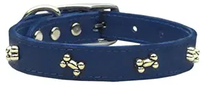 Mirage Pet Products Bone Leather Blue Dog Collar, 12