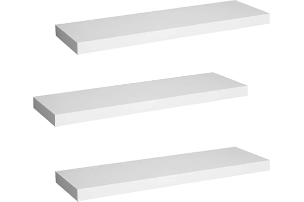 WOLTU Étagère Murale, Étagère Suspendue, Étagère Flottante en MDF, Lot de 3, Blanc, pour Salon, Cuisine, Chambre, Salle de Bain etc RG9369ws-3