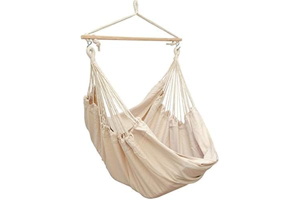 AMANKA XXL Siège Suspendu en Toile de Coton 185x130cm hamac pour s'asseoir Beige