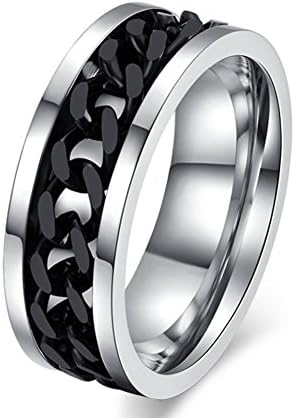 YUUHII ATR Mens Titanium Steel Black Rotating Chain Rings Individuality Especially Jewelry Rings ,Size 6-15