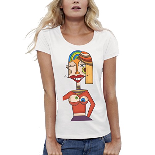 ArteCita ECO Fashion T-Shirt Imprimé Bio Blanc Manches Courtes - Femme Cubiste - Femme du XS au XL