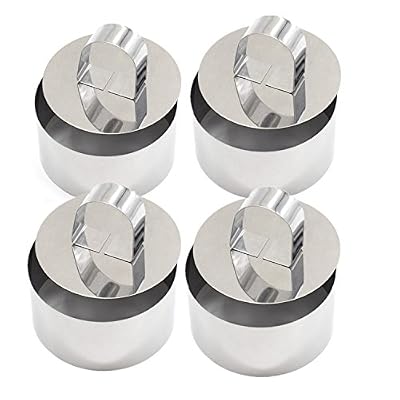 Mytobang Cercles de présentation,Mytobang 4 Emporte-Pièces ronds avec Poussoir - Acier Inoxydable,Moule à Cake DIY Moule à gâteau en acier inoxydable Nourriture cuisson Présentation Anneaux Forme
