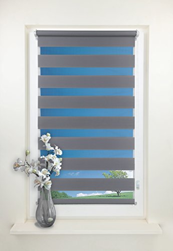 Rapid Teck® Duo Rollo Doppelrollo Grau 60cm x 150cm ohne Bohren Klemmfix Seitenzugrollo Kettenzugrollo Vario Jalousie - 3