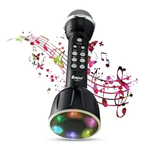 Vrjtec Type 2 Handheld Wireless Singing Mike Multi-function Bluetooth Karaoke Mic with Microphone Speaker With Recording + USB+FM + SELFIE Features - Black