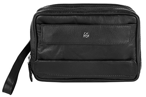 Preisvergleich Produktbild SZUNA Handgelenktasche ECHT LEDER schwarz Herren