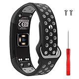 MoKo für Garmin Vivosmart HR Armband, Silikon Atmungsaktiv Replacement Uhrenarmband Sportarmband Band Erstatzband mit Schließe für Garmin Vivosmart HR, 5.7'-7.5' (145mm-190mm) - Schwarz & Grau