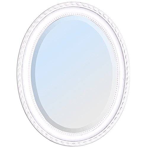 OVALER BAROCKSPIEGEL MIT HOLZRAHMEN WANDSPIEGEL 57x67cm Leila Weiß Silber Antik