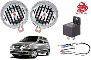 SHOP4U 125MM Super Tone Chrome Grill Car Horn Set of 2 for Hyundai Santro (Metal Chrome, Free Relay and Wire)