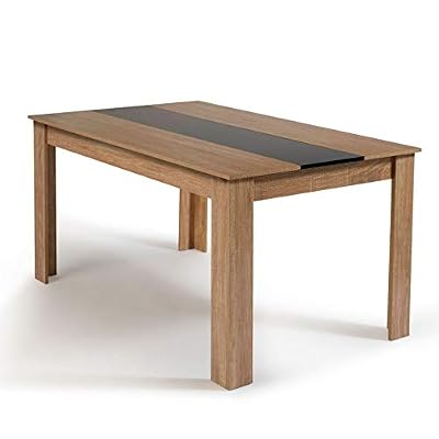 IDMarket - Table à manger de 6 personnes imitation hêtre et noire