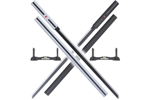 RKS Diffusion Katana Sasuke Pack 2 Katanas Lame en Bois Epee Kusanagi Sabre Blanc et Noir + Support en Bois