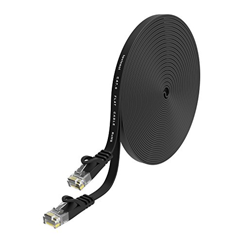 20m - CAT.6 Ethernet Gigabit Lan Netzwerkkabel (RJ45) CAT6 Flachkabel 10/100/1000Mbit/s Patchkabel kompatibel zu CAT.5 / CAT.5e / CAT.7 Switch/Router/Modem/Patchpannel/PS4/Wii/XBOX LOVICOOL Schwarz