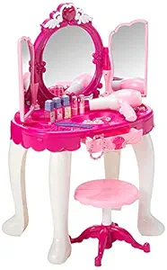 Popsugar Luxury Musical Dresser Table Set with Opening Doors, Chair and Accessories for Kids