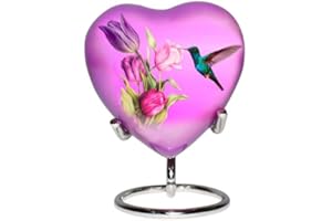 BOLD & DIVINE Hummingbird Mini Heart Urn with Stand and Premium Box, Small Keepsake Urn for Ashes, Perfect for Adults and Toddlers