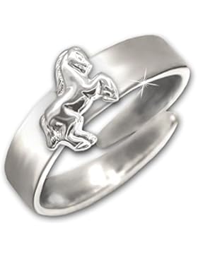 CLEVER SCHMUCK Silberner Kinderring mit springendem Pferd glänzend STERLING SILBER 925 universell einstellbare...