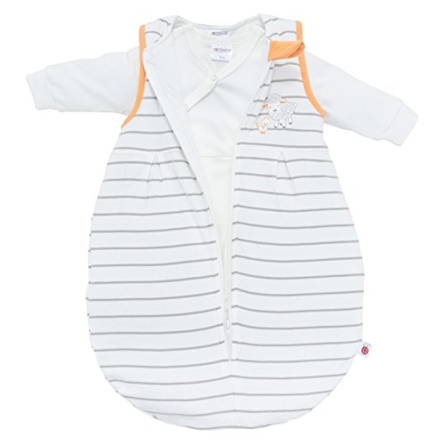 Ganzjahres Baby-Schlafsack 2-teilig – Langarm-Innensack & gefütterter Außensack | Temperaturen von 15 bis 30°C | Streifen Beige Schäfchen | Birnenform ohne störende Rücken-Nähte (1-12 Monate) - 3